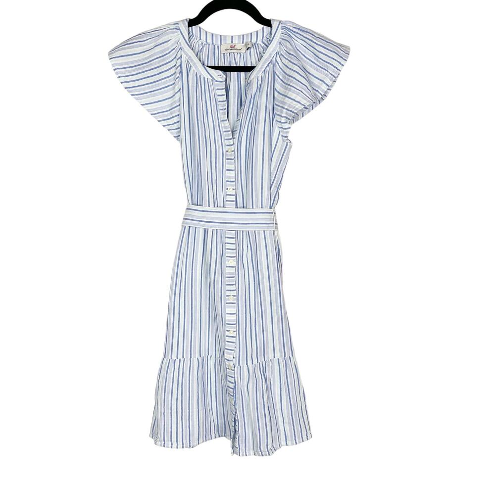 Vineyard Vines XSmall XS Blue White Striped Seastitch Double Gauze Shirt Dress